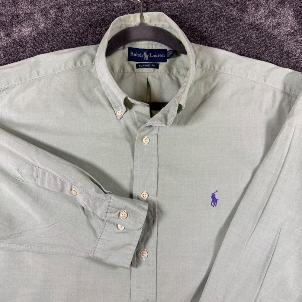 Ralph Lauren Classic Fit Mens 16.5 32/33 Sage Green Oxford Button Down Shirt